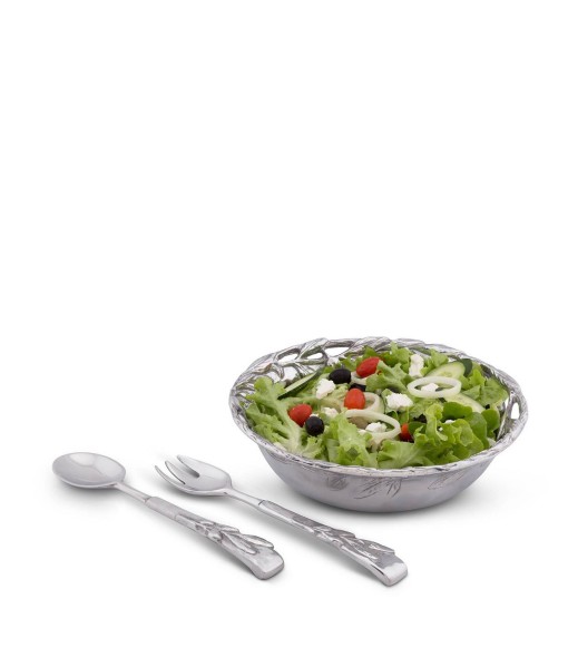 Sand-Cast Aluminum Salad Set  Olive Pattern  3 Pieces Bowl Plus 2 Servers