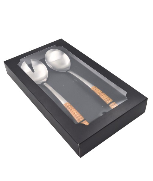 Rattan Stainless Steel 2 Piece Serving Set with Gift Box